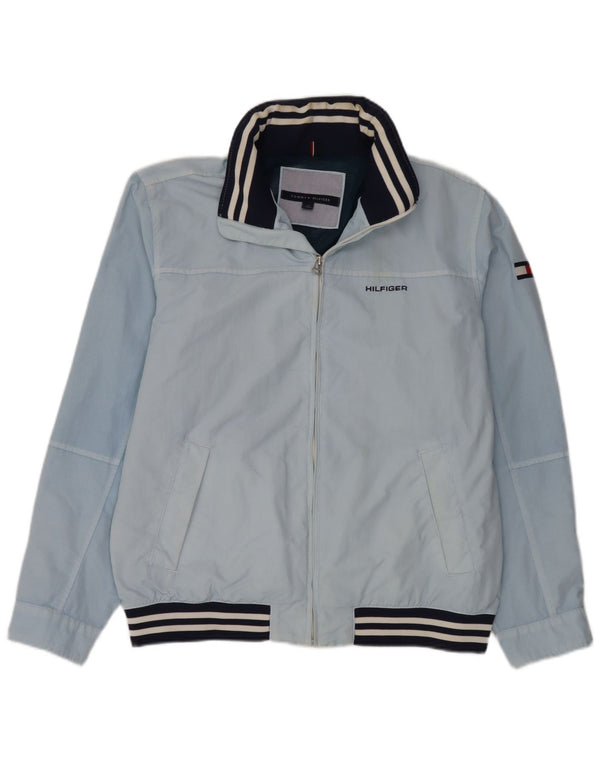 Tommy Hilfiger Herre Grafisk Hooded Bomber Jacket UK 40 Stor Blå Stribet