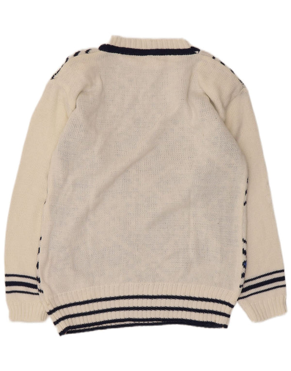 Vintage Womens Crew Neck Jumper Sweater UK 16 Large White Argyle/Diamond