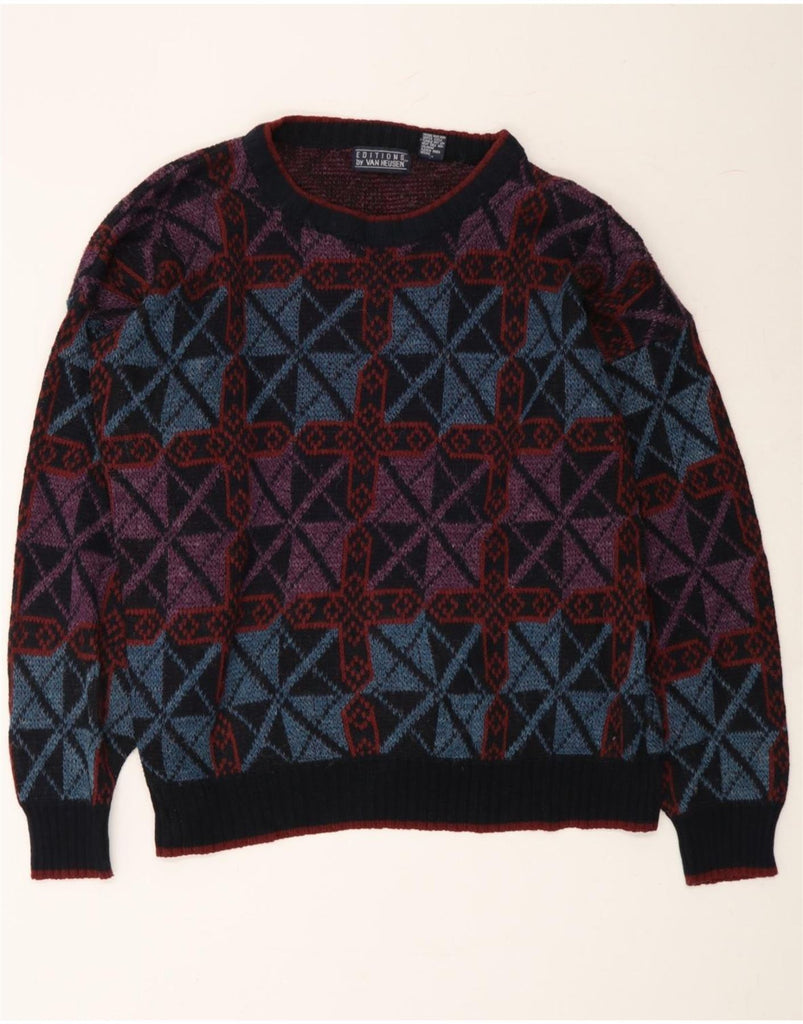 VAN HEUSEN Mens Boat Neck Jumper Sweater XL Multicoloured Geometric Vintage Van Heusen and Second-Hand Van Heusen from Messina Hembry 