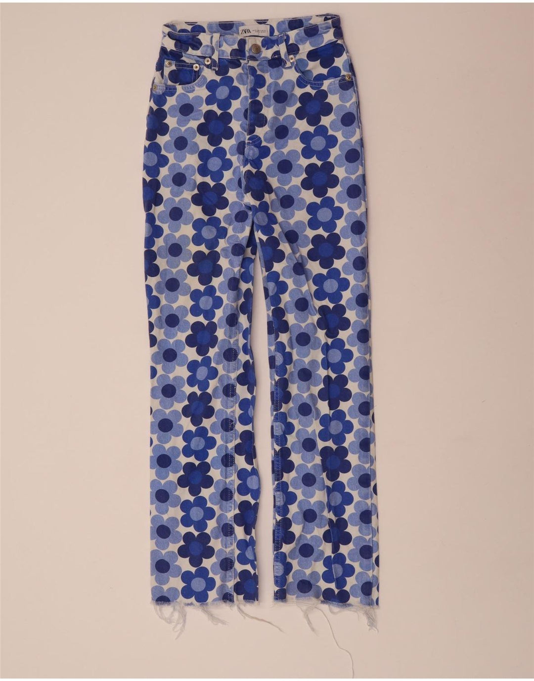 ZARA Straight Jeans til kvinder EU 32 2XS W22 L28 Blå blomster