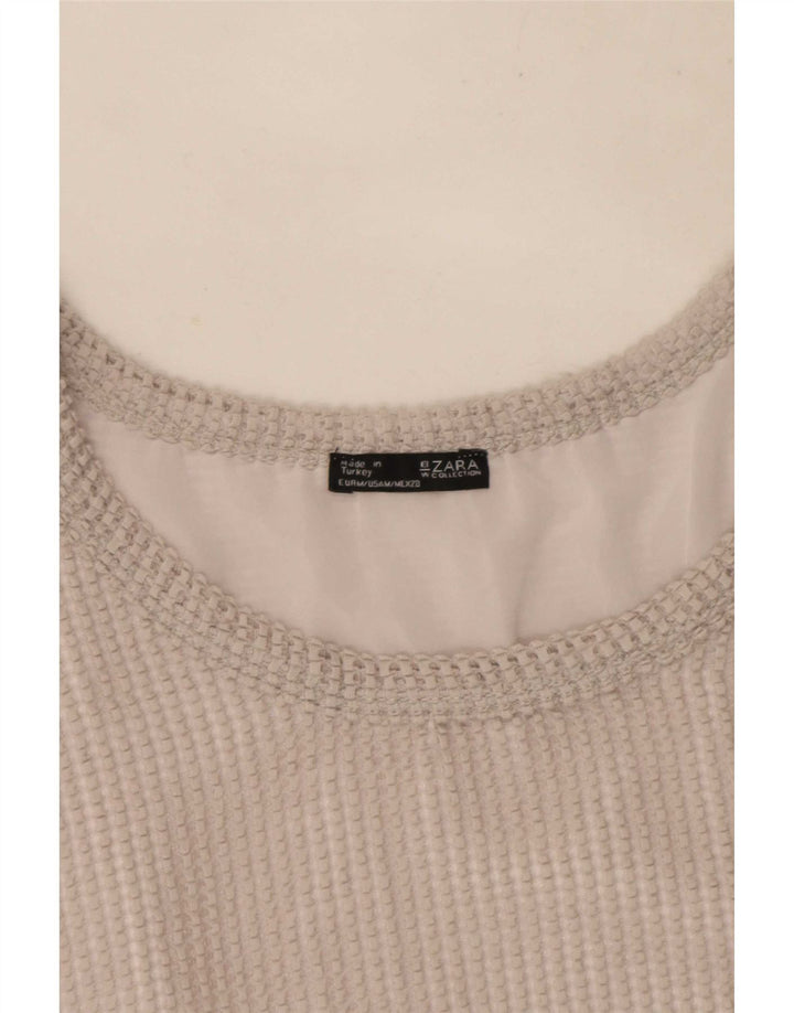 Zara Dame Bluse Top UK 14 Medium Grå Polyester