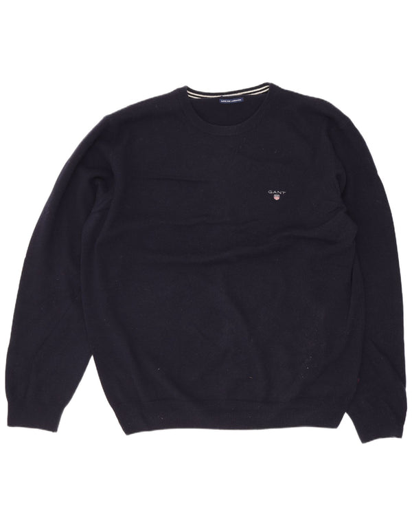 Gant Herre sweater med rund hals XL marineblå lammeuld