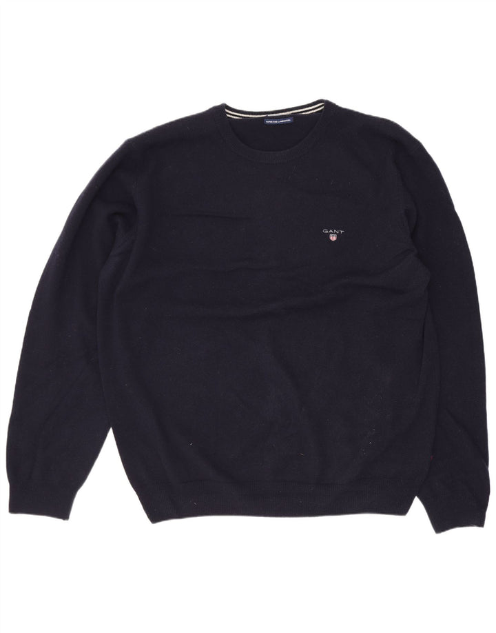 Gant Herre sweater med rund hals XL marineblå lammeuld