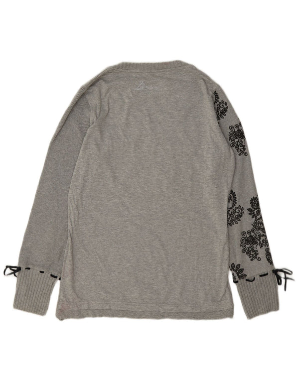 Desigual Dame Grafisk Top Langærmet UK 14 Stor Grå Paisley Bomuld