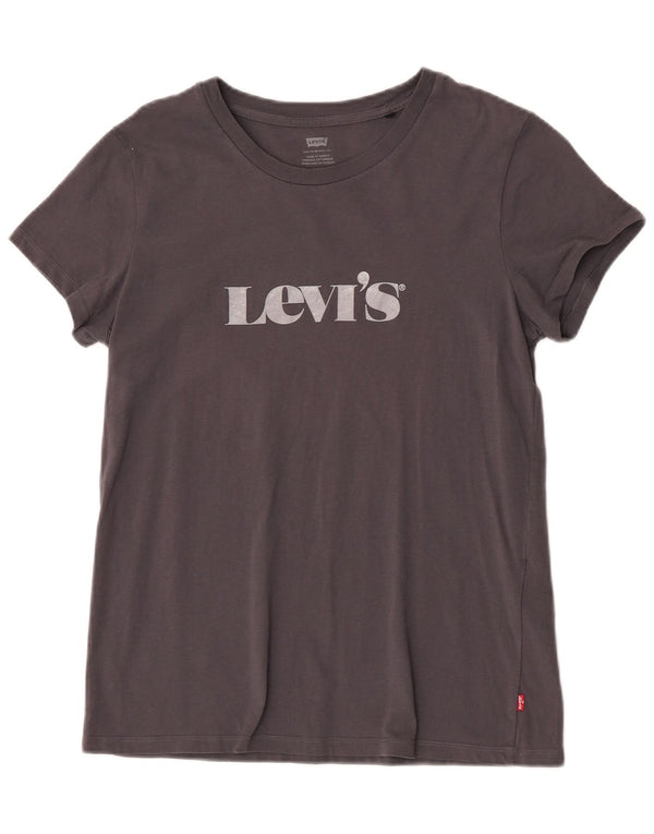 Levi's Dame Grafisk T-Shirt Top UK 12 Medium Grå Bomuld