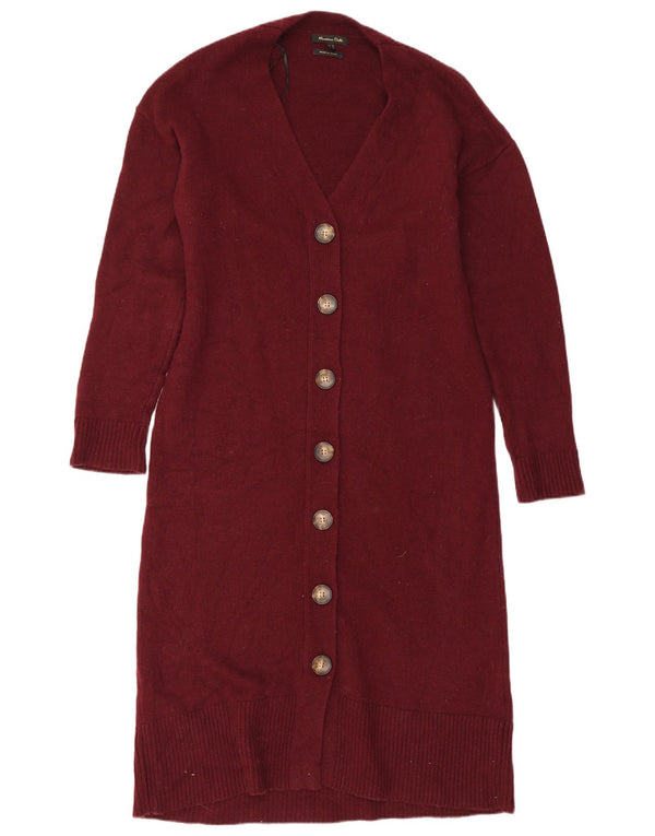 Massimo Dutti Dame Longline Cardigan Sweater UK 10 Small Burgundy Wool