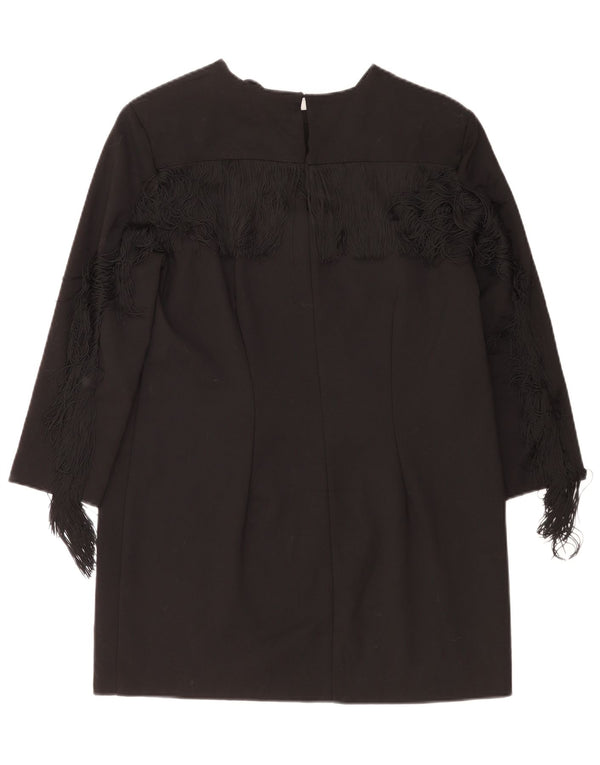 Zara Dame 3/4 ærmer Shift Dress UK 16 Large Black Bomuld