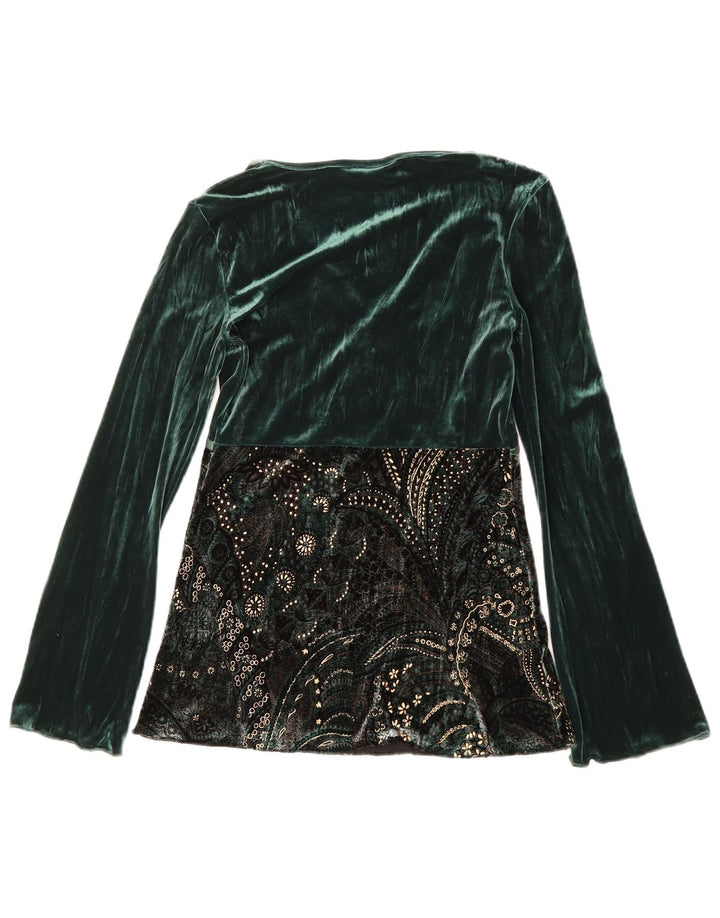 PRINCIPPER Dame Langærmet Velour Bluse Top UK 10 Small Green Floral