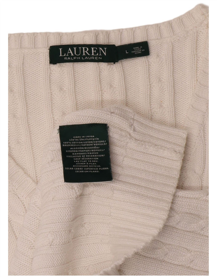 Ralph Lauren Dame V-hals sweater UK 16 Stor hvid bomuld