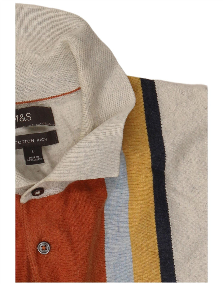Marks & Spencer Poloshirt til mænd, stor gråstribet bomuld