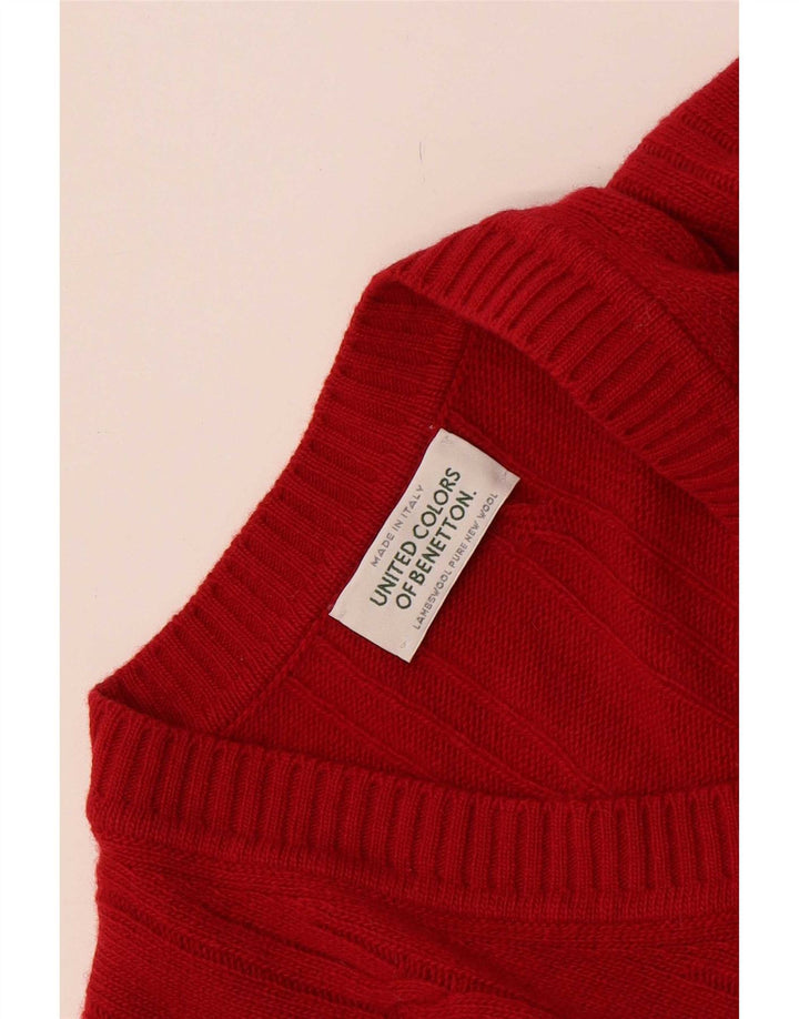 Benetton Herre V-hals sweater Stor rød lammeuld