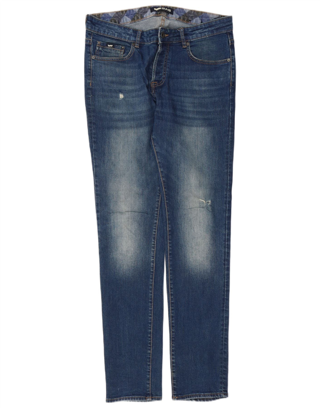 GAS Herre Distressed Slim Jeans W34 L34 Blå Bomuld