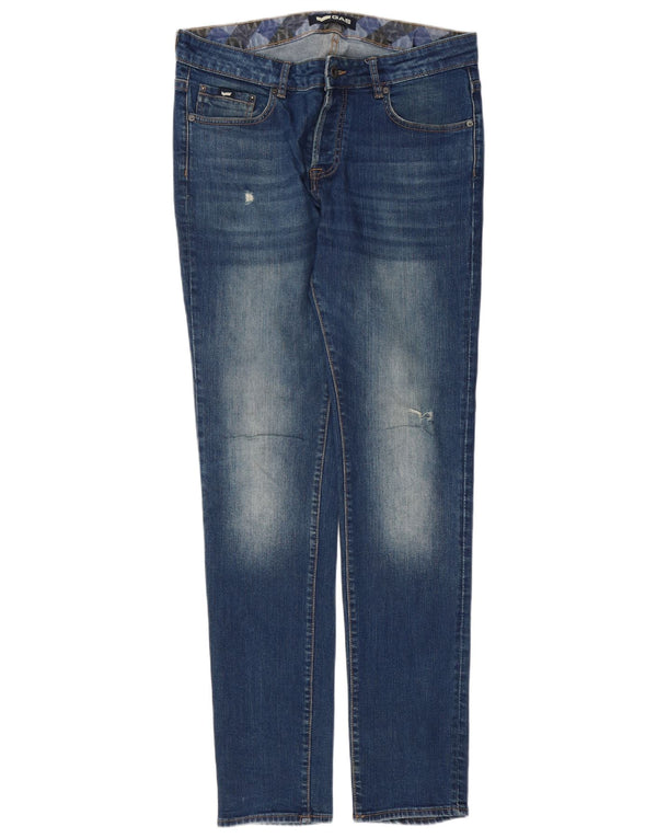 GAS Herre Distressed Slim Jeans W34 L34 Blå Bomuld