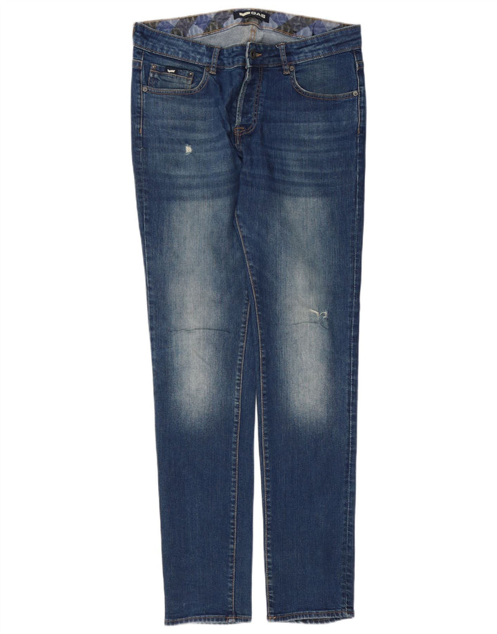GAS Herre Distressed Slim Jeans W34 L34 Blå Bomuld
