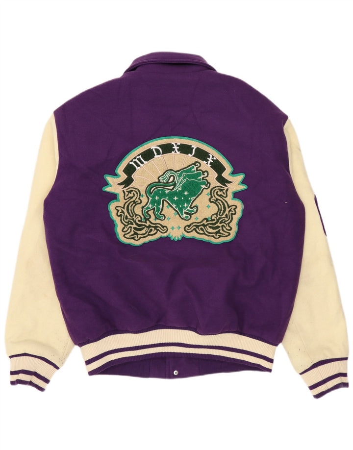 ZARA Grafisk Varsity-jakke til mænd UK 38 Medium Lilla Colourblock Polyester