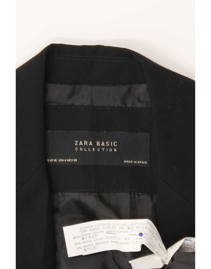 Zara Dame 1 Knap Blazer Jakke EU 36 XS Sort Polyester