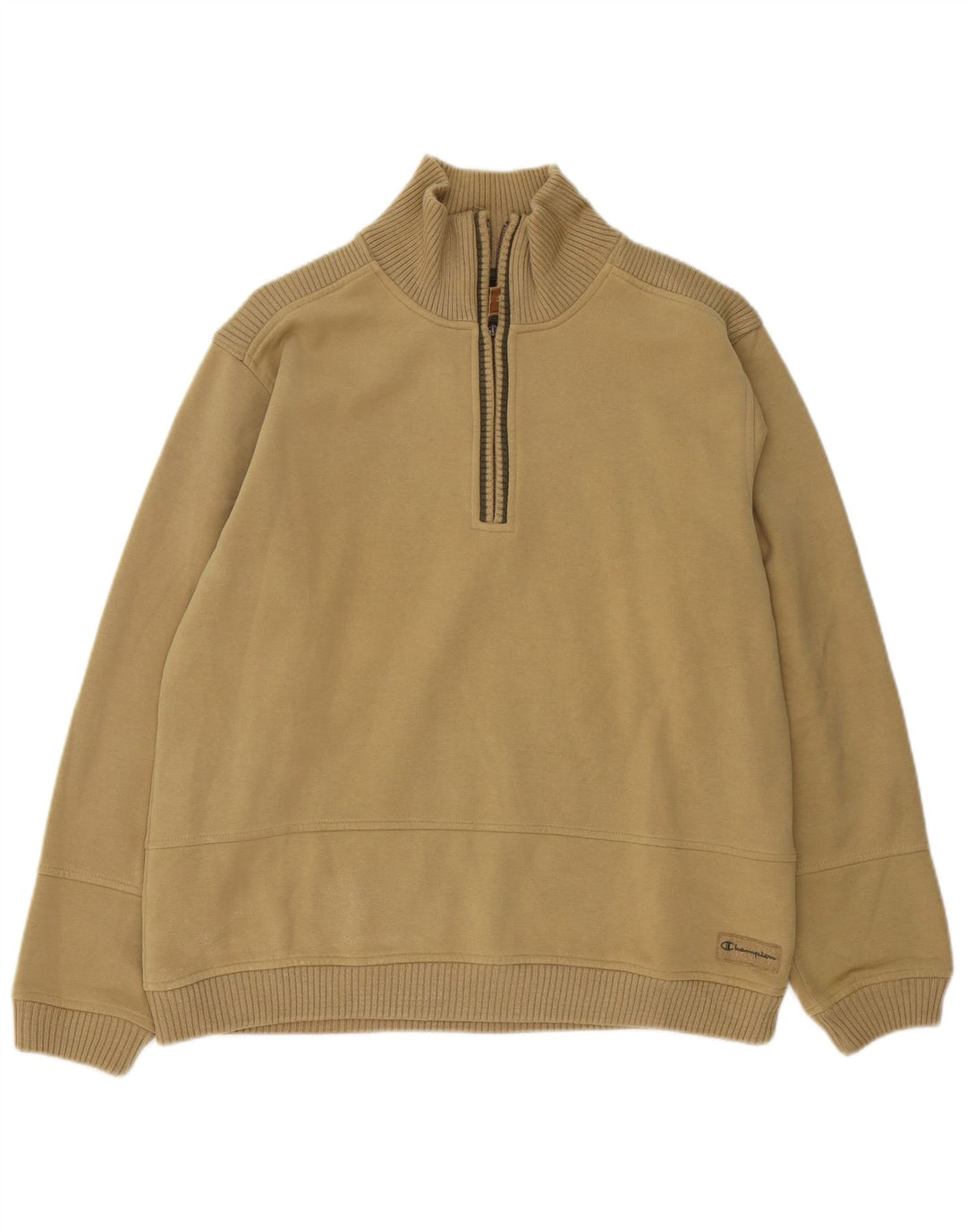 Champion Herre Zip-nylon Sweatshirt Trøje Large Khaki Bomuld