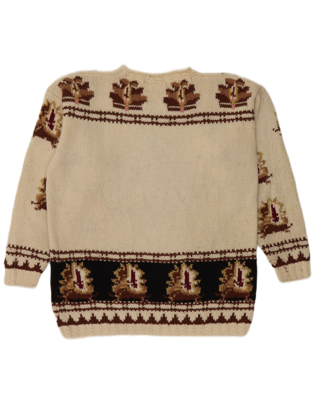 Vintage dame sweater med rund hals DK 14 Medium Beige Retro