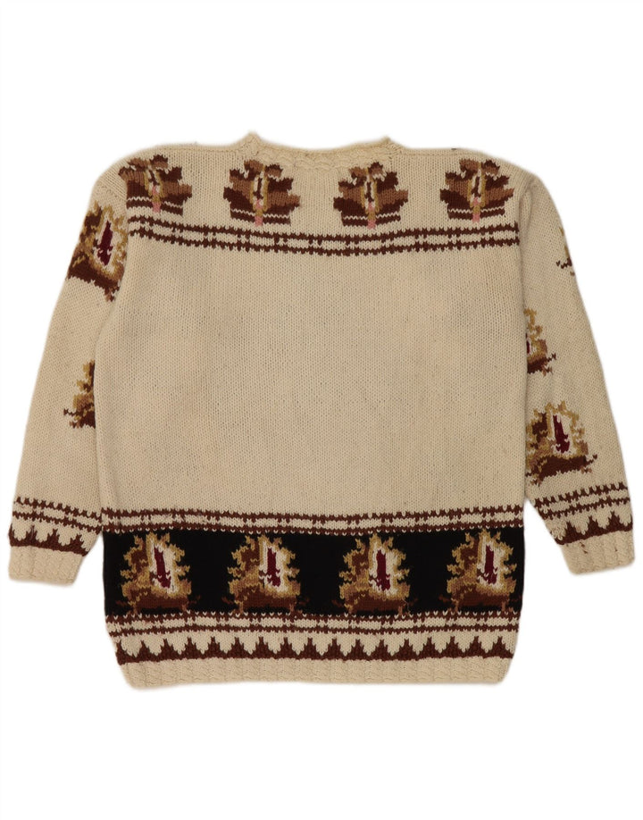 Vintage dame sweater med rund hals DK 14 Medium Beige Retro