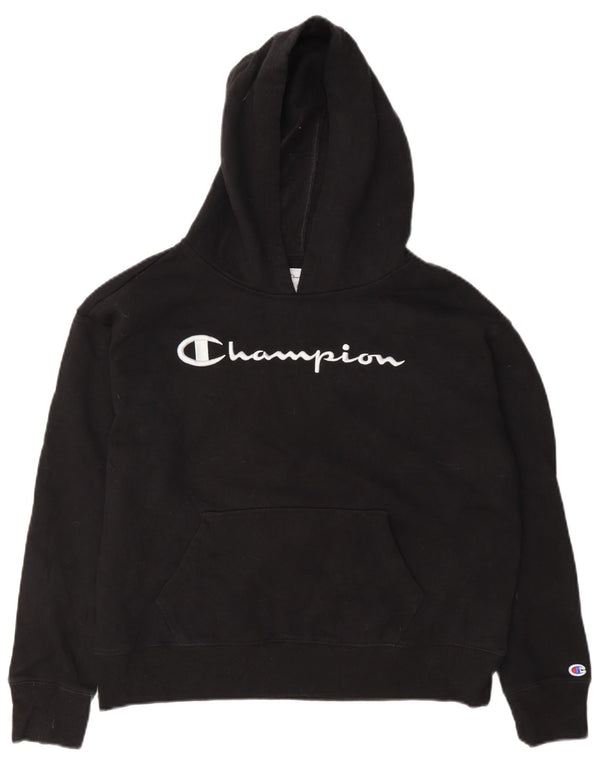 Champion Dame Grafisk Oversized Hoodie Jumper UK 10 Small Black Bomuld
