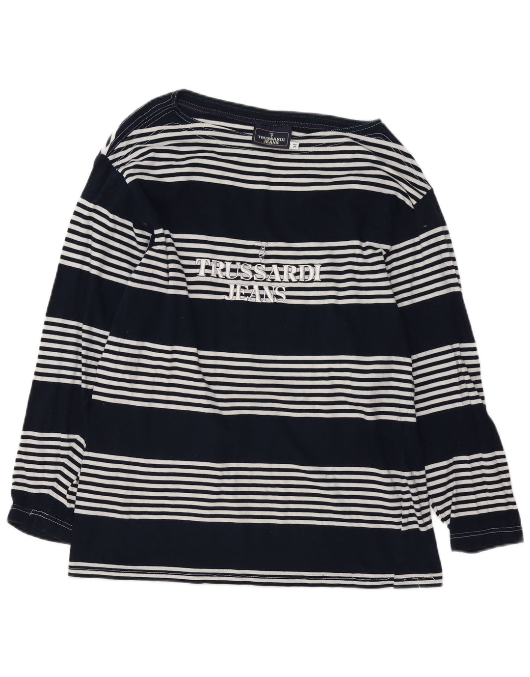 Trussardi Jeans Dame Grafisk Top Langærmet UK 14 Medium Navy Blue