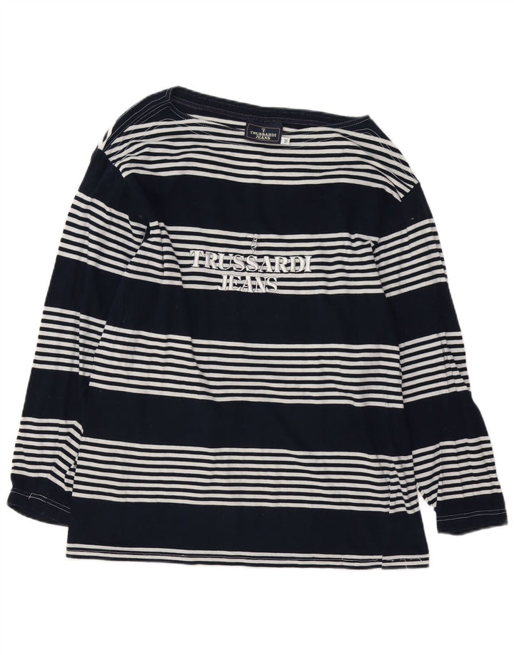 Trussardi Jeans Dame Grafisk Top Langærmet UK 14 Medium Navy Blue
