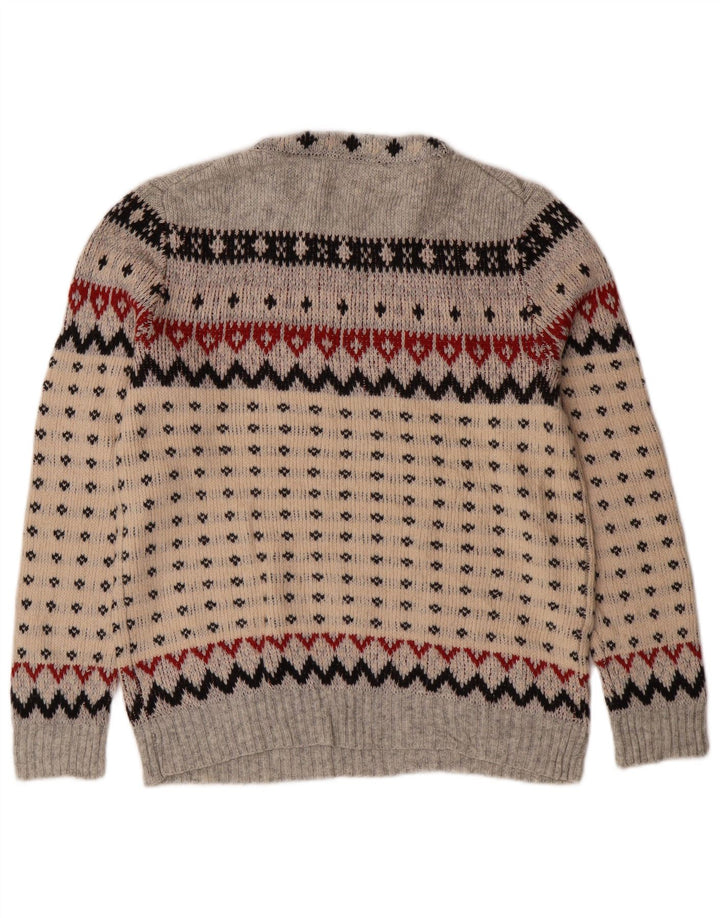 J. CREW Sweater med rund hals til kvinder UK 12 Medium Grey Fair Isle
