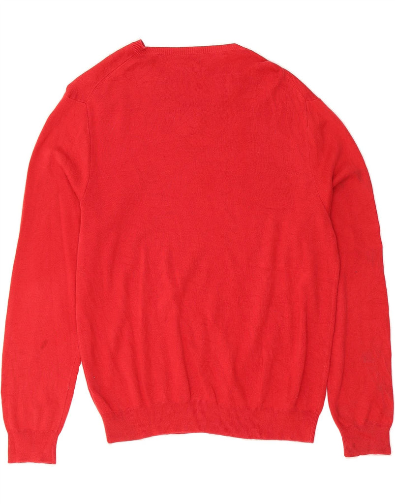 RALPH LAUREN Mens V-Neck Jumper Sweater Medium Red Cotton Vintage Ralph Lauren and Second-Hand Ralph Lauren from Messina Hembry 