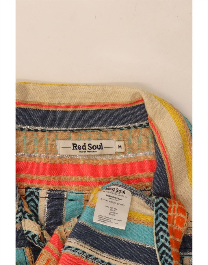 VINTAGE Womens Utility Jacket UK 12 Mellem flerfarvet stribet bomuld