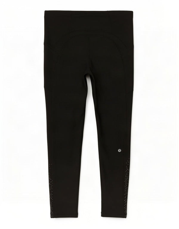 Lululemon Womens Crop Leggings US 10 Large Black Spotted