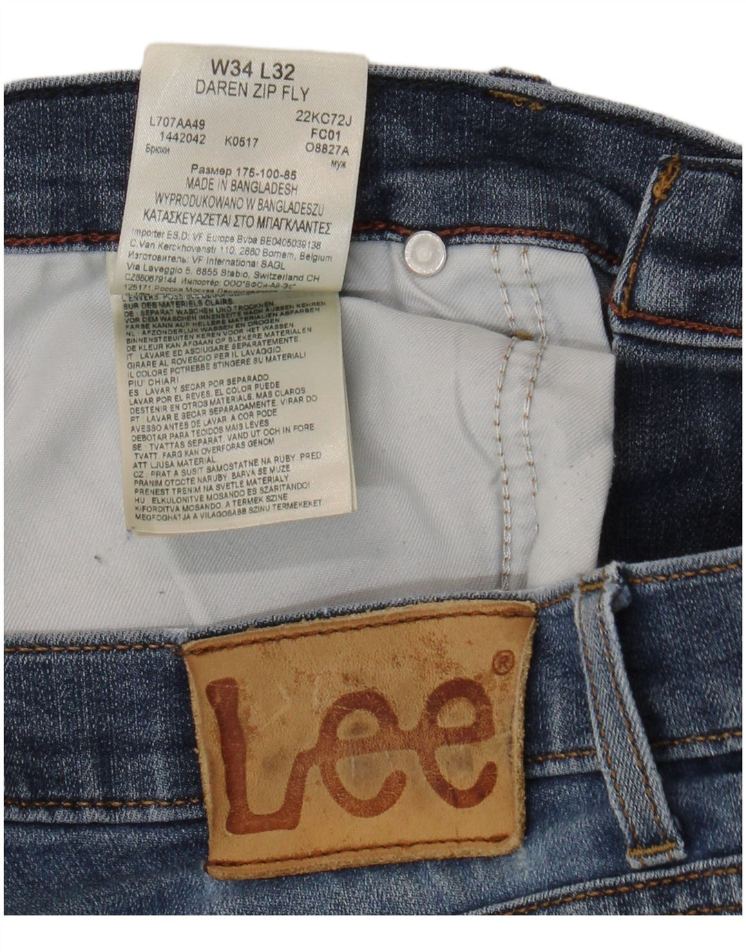 LEE Mens Daren Zip Fly Slim Jeans W34 L32 Blå Bomuld
