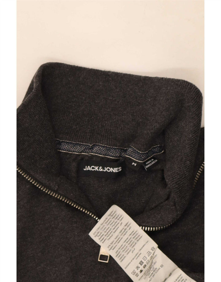 Jack & Jones Herre Zip Neck Jumper Sweater Medium Grey Bomuld