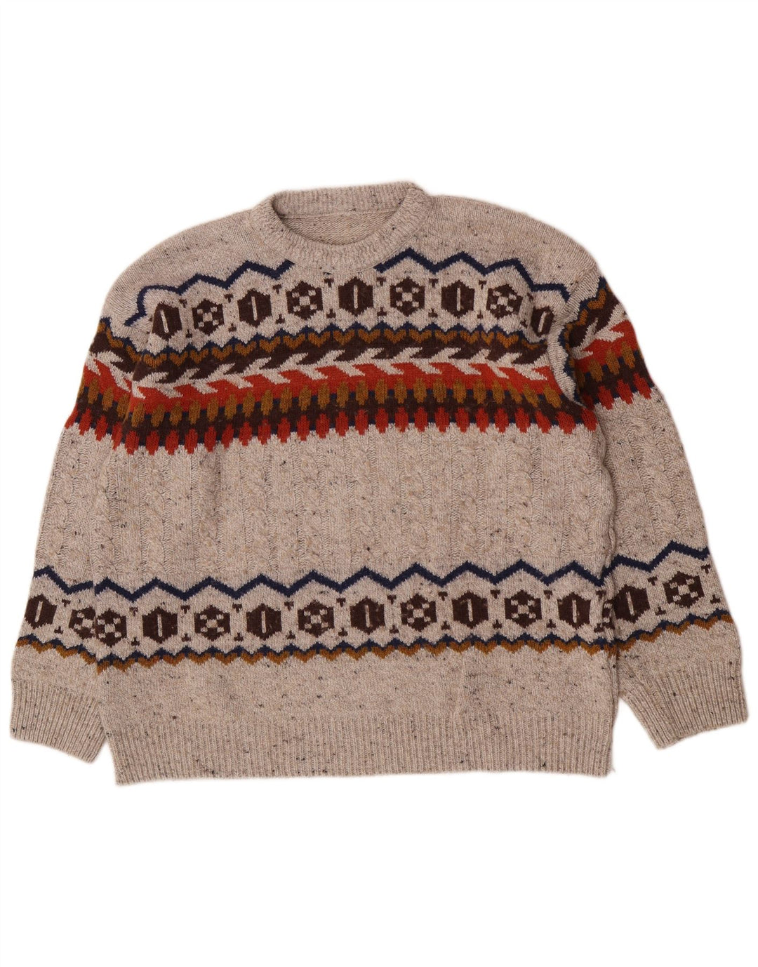 Vintage Herre Regular Fit Jumper Sweater med rund hals Large Grey Fair Isle