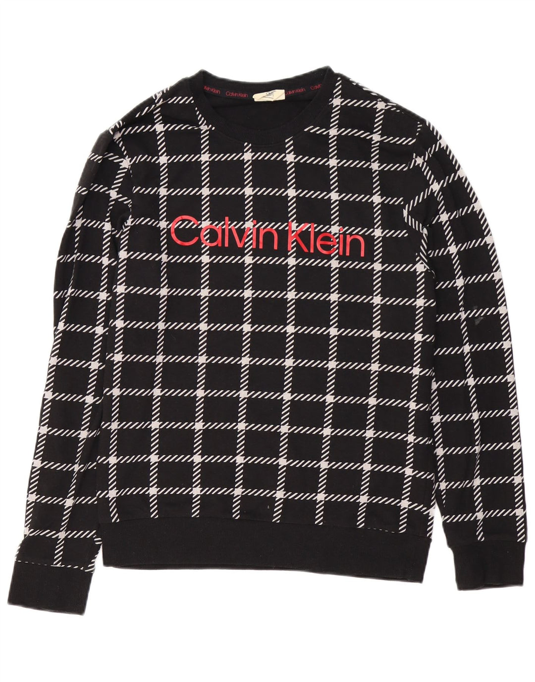 CALVIN KLEIN Grafisk sweatshirt til mænd, lille sort ternet bomuld