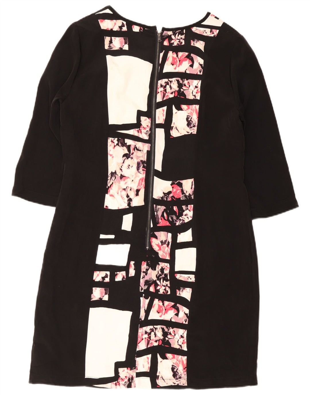 Vintage Dame 3/4 ærmer Shift Dress UK 12 Medium Black Floral