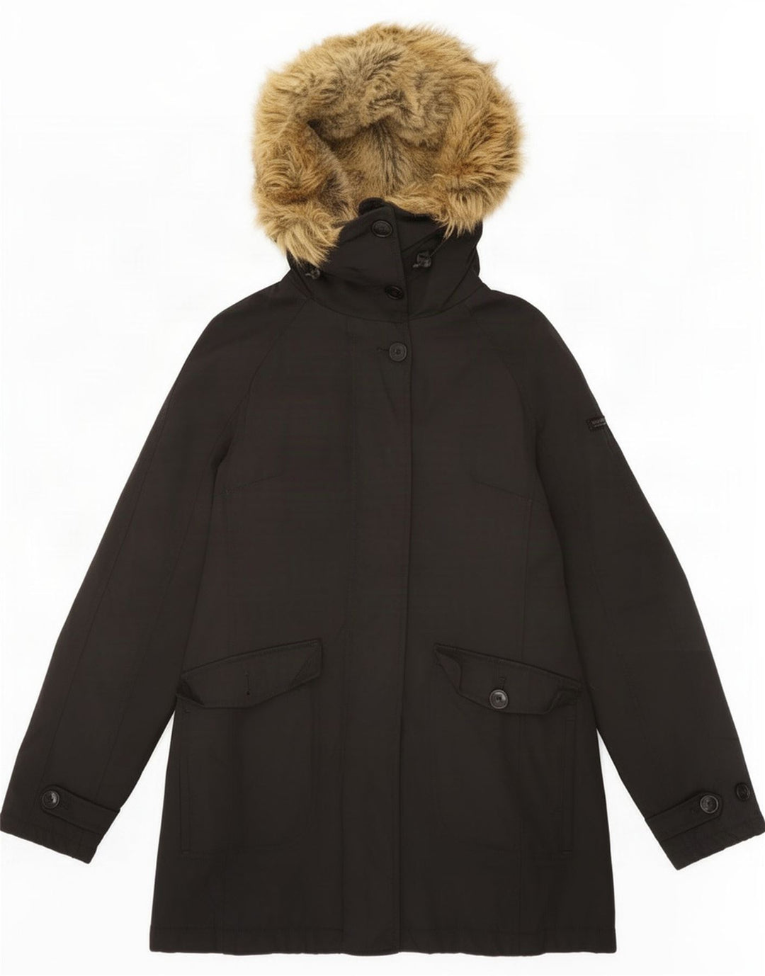 Woolrich Dame Hætte Polstret Frakke UK 10 Small Black Nylon