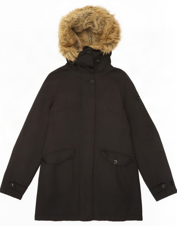 Woolrich Dame Hætte Polstret Frakke UK 10 Small Black Nylon