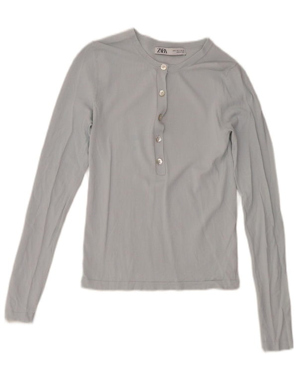 Zara Dametop Langærmet UK 8 Small Blue Viscose