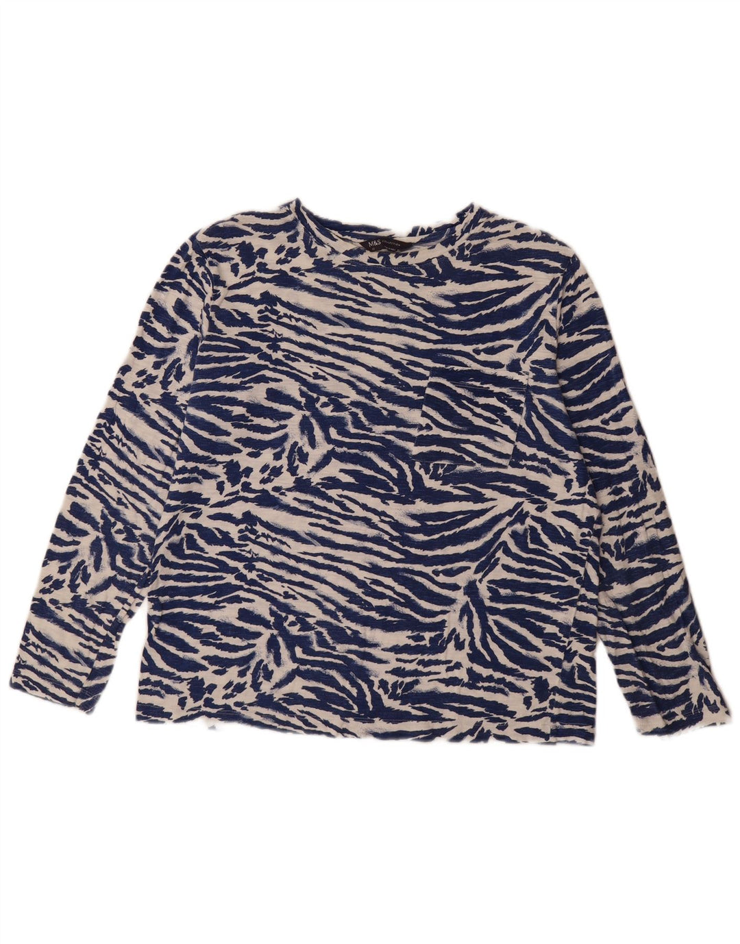 Marks & Spencer Dame Top Langærmet UK 12 Medium Navy Blue Animal Print
