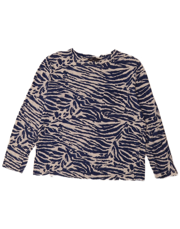 Marks & Spencer Womens Top Long Sleeve UK 12 Medium Navy Blue Animal Print