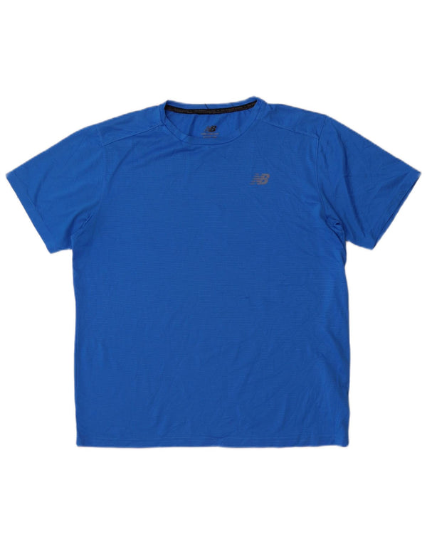 New Balance Herre T-Shirt Top Medium Blue Pinstripe Polyester