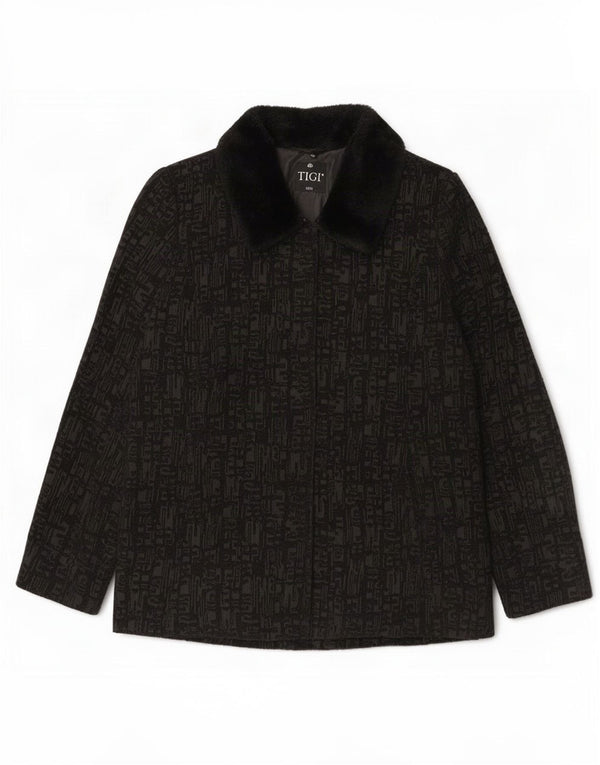 Tigi Womens Bomber Jacket UK 14/16 Large Black Geometric Polyester