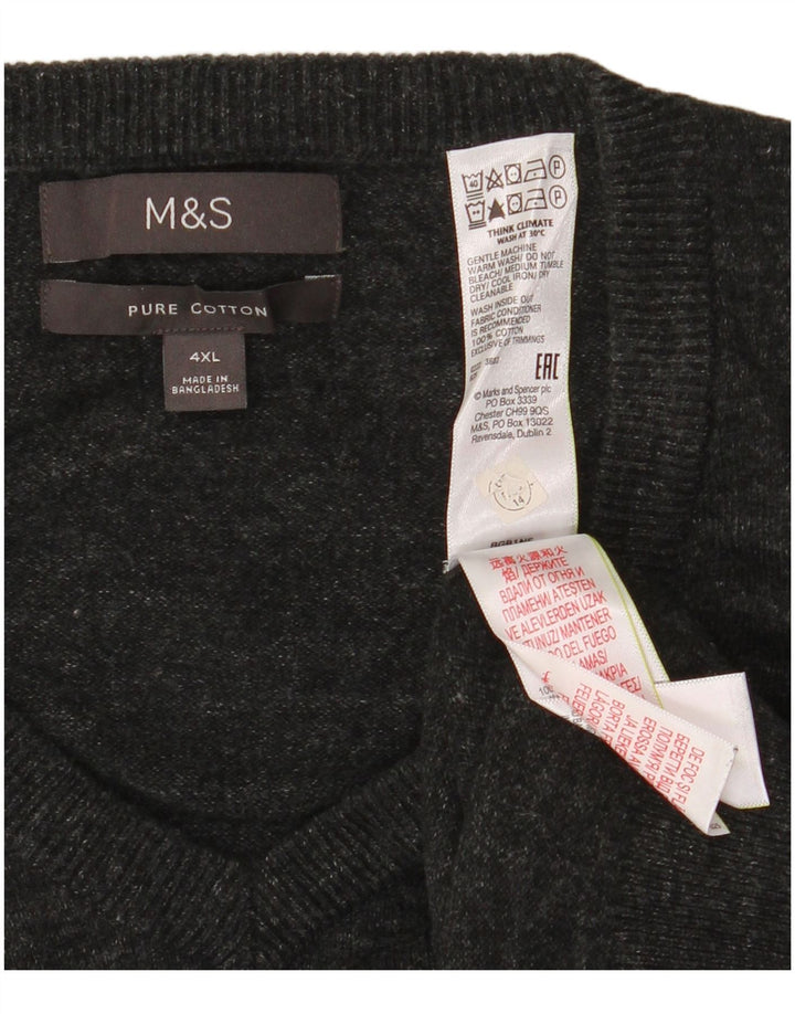 Marks & Spencer Herre V-hals sweater 4XL Grå Bomuld
