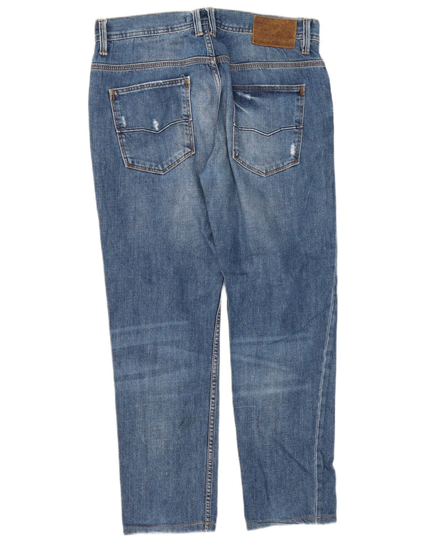 Zara Herre Distressed Tapered Jeans EU 42 Large W32 L28 Blue