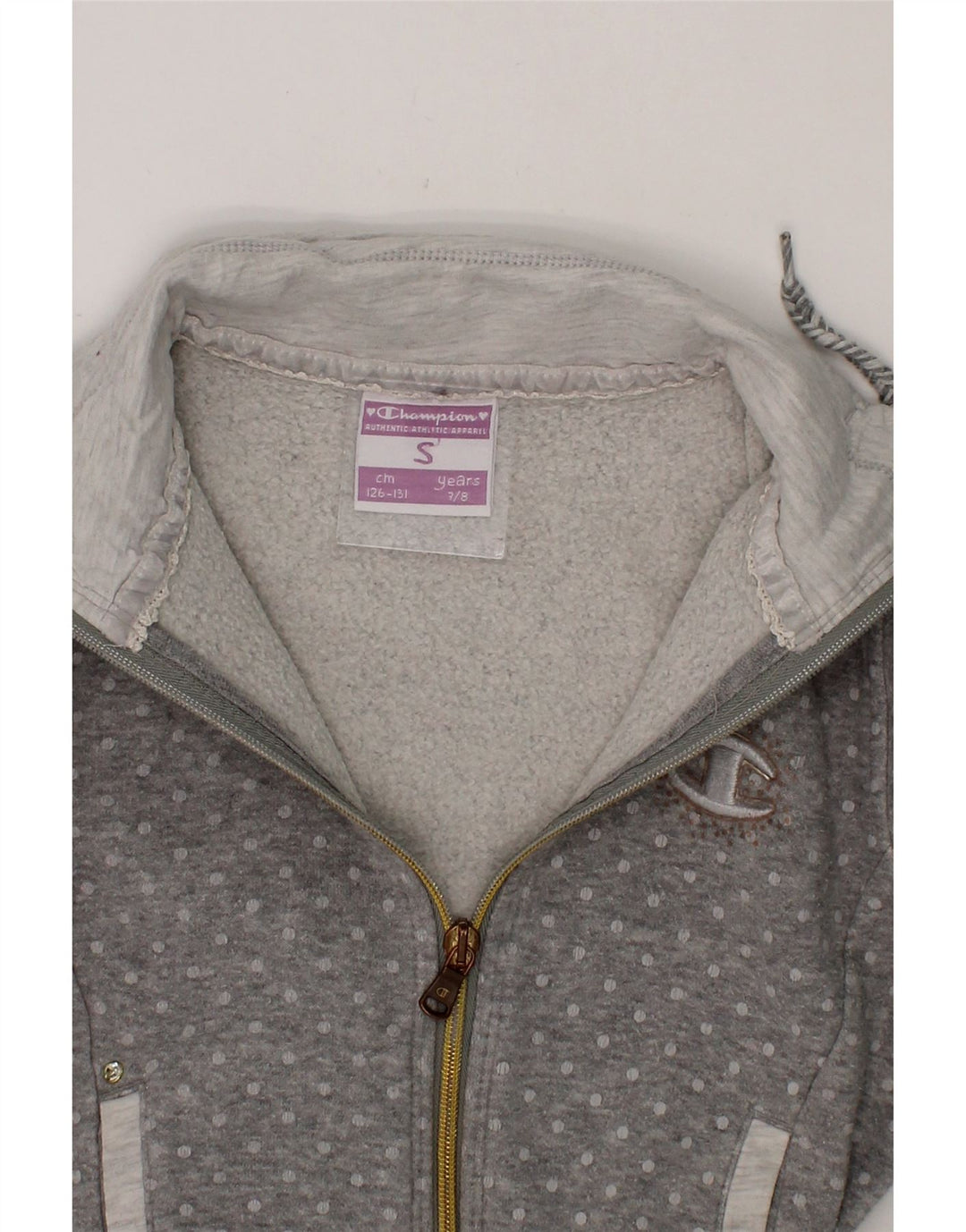 CHAMPION Girls Tracksuit Top Jacket 7-8 Year Small  Grey Spotted Vintage Champion and Second-Hand Champion from Messina Hembry 