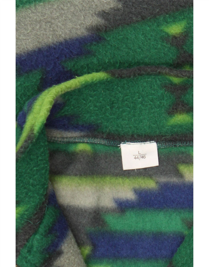 Vintage herre lynlås hals fleece jumper stor grøn geometrisk polyester