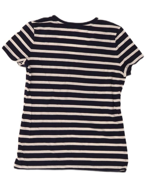 Nautica Dame T-Shirt Top UK 10 Lille Marineblå Stribet Bomuld