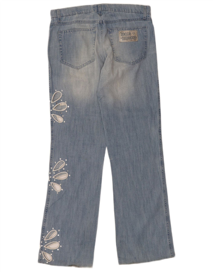 Roccobarocco Dame Bootcut Jeans IT 44 Medium W32 L33 Blå Blomster Bomuld