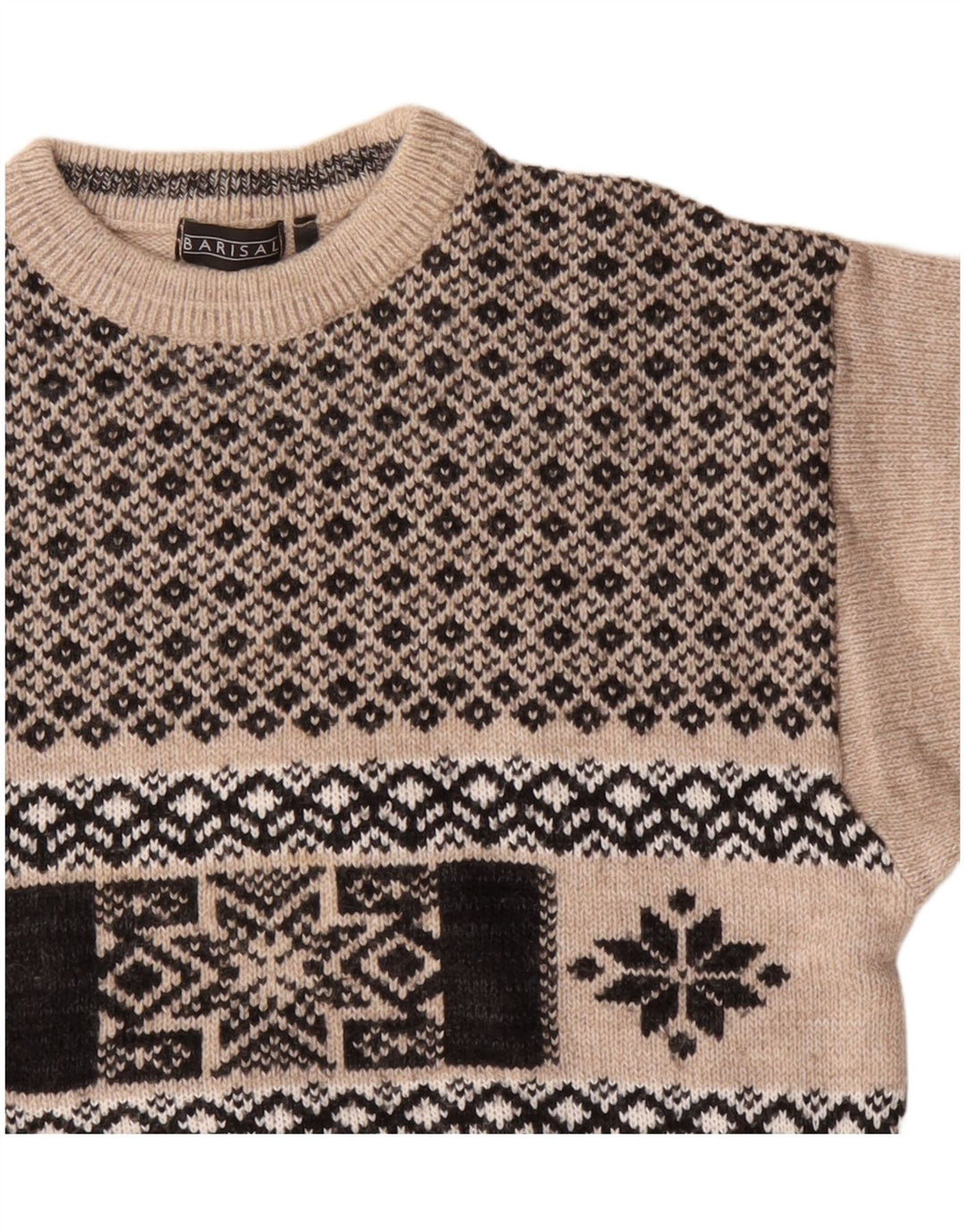 Barisal Herre Boat Neck Jumper Sweater Medium Beige Fair Isle Polyacrylic