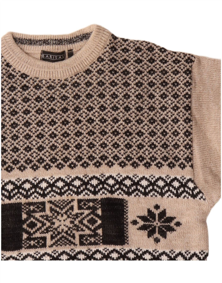 Barisal Herre Boat Neck Jumper Sweater Medium Beige Fair Isle Polyacrylic